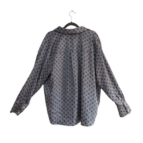 H&M Navy & White Geometric Print Long Sleeve Button-Up Shirt 2XL - Picture 2 of 9